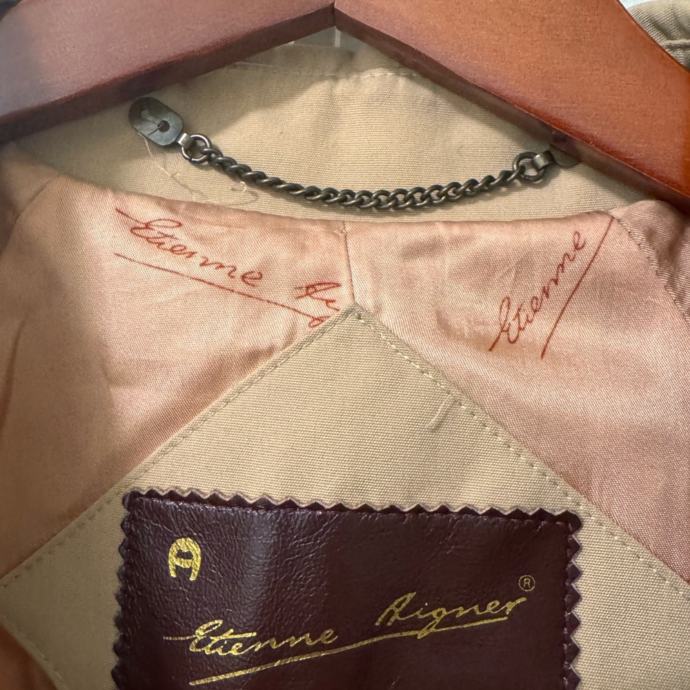 Vintage Etienne Aigner Belted Double Breasted Tan Trench Rain Coat 10 - Picture 8 of 11